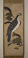 Ōtsu-e of Falcon on a Pine Tree, Hanging scroll; ink and color on paper, Japan