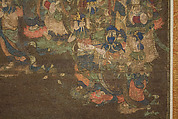 Descent and Return of Amida to Western Paradise with a Believer's Soul (Gōshō mandara), Hanging scroll; ink and color on silk, Japan