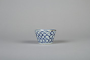 Set of Five Soba Cups (Soba choko) with Interlinked Circles (Shippō), Porcelain with cobalt blue under transparent glaze (Hizen ware, Arita type), Japan