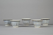 Set of Five Sencha Teacups (Sencha wan) with Lattice Pattern, Porcelain painted with cobalt blue under a transparent glaze (Hizen ware), Japan