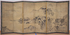 Landscape, Follower of Sesson Shūkei (ca. 1504–ca. 1589), Six-panel folding screen; ink on paper, Japan