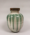 Storage jar, Stoneware covered with thick glaze; vertical dripped glaze over wooden top (Shigaraki ware), Japan