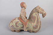 Kneeling Horse and Separately Modeled Rider, Grey earthenware, China