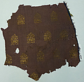 Textile fragment with hares, Warp-faced plain weave silk brocaded with gilt leather strips, China