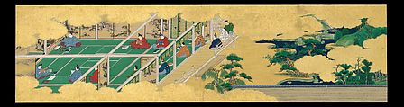 “A Branch of Sacred Evergreen” (Sakaki), from the Phantom Genji Scrolls (Maboroshi no Genji monogatari emaki), Handscroll section mounted on 
board; ink, color and gold on paper, Japan