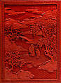 Cabinet with figures in a landscape, Carved red lacquer; gilt bronze fittings, China