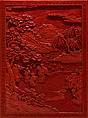 Cabinet with figures in a landscape, Carved red lacquer; gilt bronze fittings, China