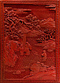 Cabinet with figures in a landscape, Carved red lacquer; gilt bronze fittings, China