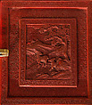 Cabinet with figures in a landscape, Carved red lacquer; gilt bronze fittings, China