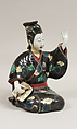 Figure of Girl playing Shamisen, Porcelain decorated with colored enamels (Hizen ware, Kutani type), Japan