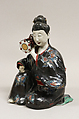 Figure of Girl playing Tsuzumi, Porcelain decorated with colored enamels (Hizen ware, Kutani type), Japan