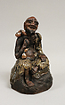 Sennin, Pottery, partly unglazed; the costume in reddish brown glaze (Takatori ware), Japan
