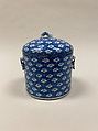 Covered jar with plum blossoms (one of a pair), Porcelain painted in underglaze cobalt blue (Jingdezhen ware), China