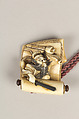 Inrō with Noh Masks, Two-part sheath type; lacquered wood with gold, silver, color takamaki-e, hiramaki-e, and carved lacquer and ceramic inlay on hirameji ground 
Netsuke: Shōki the Demon Queller; ivory
Ojime: openwork ivory bead, Japan