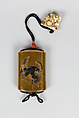 Case (Inrō) with Design of Five Playing Horses, Lacquer, kinji, black, silver, gold hiramakie, takamakie, nashiji; Interior: nashiji and fundame, Japan