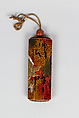 Case (Inrō) with Design of Shoki with Wide Hat and Sword, Lacquer, wakasa nuri, mottled ground, gold and silver hiramakie, raden; Interior: roiro and fundame, Japan