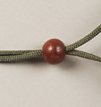 Inrō with the Noh Play Dōjōji (obverse) and Flowering Cherry Tree (reverse), Four cases; lacquered wood with gold, silver, color hiramaki-e, togidashimaki-e on gold ground
Netsuke: treasure ship with seven gods of good fortune; ivory
Ojime: wood bead, Japan