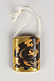 Case (Inrō) with Design of Herd Boy Wearing Hat beside Piebald Ox, Lacquer, hirame ground, light brown, brown and black hiramakie, eye raden; Interior: nashiji and fundame, Japan