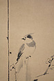 Crested Bird on Stump of Plum Tree, Attributed to Kano Naonobu (Japanese, 1607–1650), Hanging scroll; ink on paper, Japan