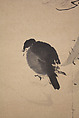 Crested Bird on Stump of Plum Tree, Attributed to Kano Naonobu (Japanese, 1607–1650), Hanging scroll; ink on paper, Japan