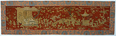 Panel with children at play, Silk tapestry, border: silk satin with supplementary weft pattern, China