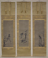 Hotei, flanked by panels of birds, After Kenkō Shōkei (Japanese, active ca. 1478–ca. 1523), Paint on paper, Japan
