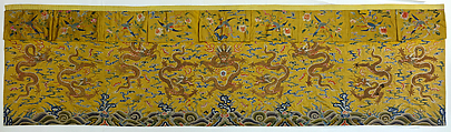 Table valance with dragons and phoenix, Silk and metal thread embroidery on silk satin, China