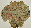Fragment of a collar with dragon and phoenix, Silk damask satin brocaded with silk and metal thread, China