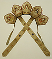 Buddhist headdress, Silk and metal thread embroidery on silk satin, China