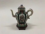 Wine Pot, Porcelain decorated with green, red, blue, and black enamels on the biscuit; some gilding on lid, China
