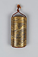 Case (Inrō) with Design of Flowering Cherry Trees Beside Winding  River (obverse); Maple Trees in Autumn (reverse), Lacquer, fundame, gold, silver, red and black hiramakie, takamakie; Interior: nashiji and fundame, Japan