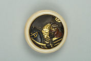 Netsuke, Ivory with bronze disk inlaid with gold, Japan