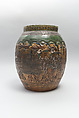 Large Pear-Shaped Jar, Pottery decorated at the neck in polychrome enamels (Seto ware), Japan