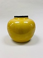 Jar, Porcelain with yellow glaze (Jingdezhen ware), copper mounth rim, China