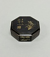 Incense Box, Black metal inlaid with gold, Japan