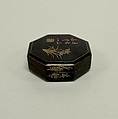 Incense Box, Black metal inlaid with gold, Japan