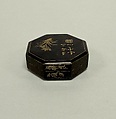 Incense Box, Black metal inlaid with gold, Japan
