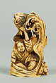 Netsuke of Group of men in the Water holding a Large Carp, Ivory, Japan