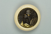 Netsuke of Sage with Big Nose, Ivory with metal disc, Japan