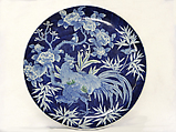Large Dish, White porcelain decorated with blue under the glaze and green enamel (Arita ware), Japan