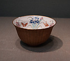 Cup with Butterflies-and-Iris Design and Basketry Exterior, Zōshuntei Sanpo (brand name used 1841–78), Porcelain with overglaze polychrome enamels, fine basketwork exterior (Arita ware, product of Hisatomi Yojibei), Japan