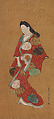 Standing Courtesan, Hishikawa Moronobu Japanese, Hanging scroll; ink and color on silk, Japan