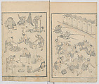Random Sketches by Hokusai, Volumes 1 to 11, Katsushika Hokusai 葛飾北斎 (Japanese, Tokyo (Edo) 1760–1849 Tokyo (Edo)), Eleven volumes of woodblock printed books; ink and color on paper, Japan