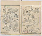 Random Sketches by Hokusai, Volumes 1 to 11, Katsushika Hokusai 葛飾北斎 (Japanese, Tokyo (Edo) 1760–1849 Tokyo (Edo)), Eleven volumes of woodblock printed books; ink and color on paper, Japan
