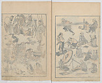 Random Sketches by Hokusai, Volumes 1 to 11, Katsushika Hokusai 葛飾北斎 (Japanese, Tokyo (Edo) 1760–1849 Tokyo (Edo)), Eleven volumes of woodblock printed books; ink and color on paper, Japan