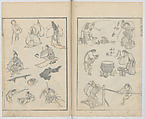 Random Sketches by Hokusai, Volumes 1 to 11, Katsushika Hokusai 葛飾北斎 (Japanese, Tokyo (Edo) 1760–1849 Tokyo (Edo)), Eleven volumes of woodblock printed books; ink and color on paper, Japan