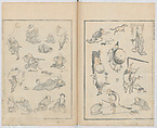 Random Sketches by Hokusai, Volumes 1 to 11, Katsushika Hokusai 葛飾北斎 (Japanese, Tokyo (Edo) 1760–1849 Tokyo (Edo)), Eleven volumes of woodblock printed books; ink and color on paper, Japan