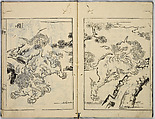 A Collection of Sketches, Sesshosai, Set of three woodblock printed books; ink on paper, Japan