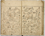 Random Sketches by Hokusai, Katsushika Hokusai (Japanese, Tokyo (Edo) 1760–1849 Tokyo (Edo)), Eight volumes of woodblock printed books; ink and color on paper, Japan