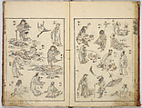 Random Sketches by Hokusai, Katsushika Hokusai (Japanese, Tokyo (Edo) 1760–1849 Tokyo (Edo)), Eight volumes of woodblock printed books; ink and color on paper, Japan